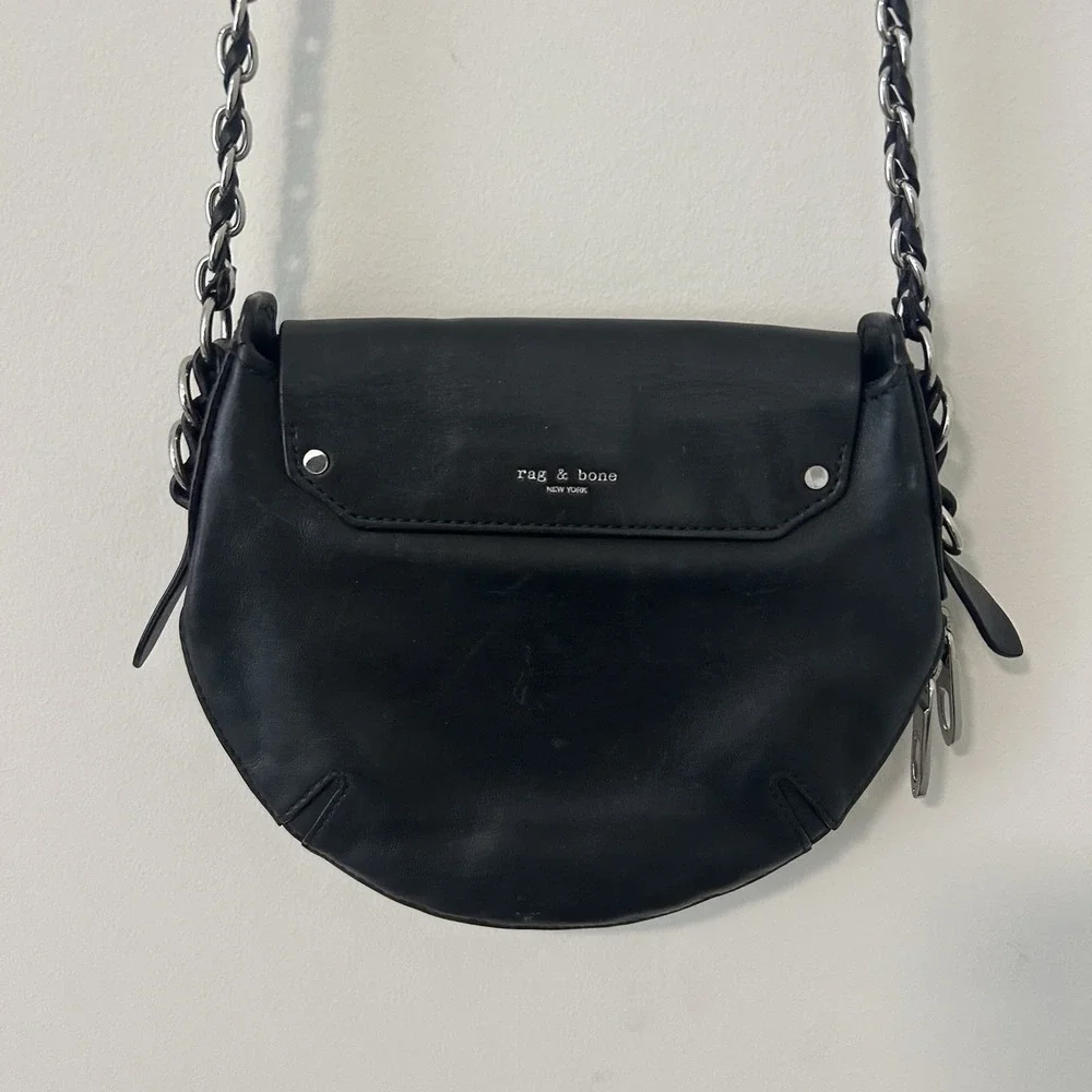 Rag & Bone Bradbury Flap Mini-Hobo Black Leather Purse